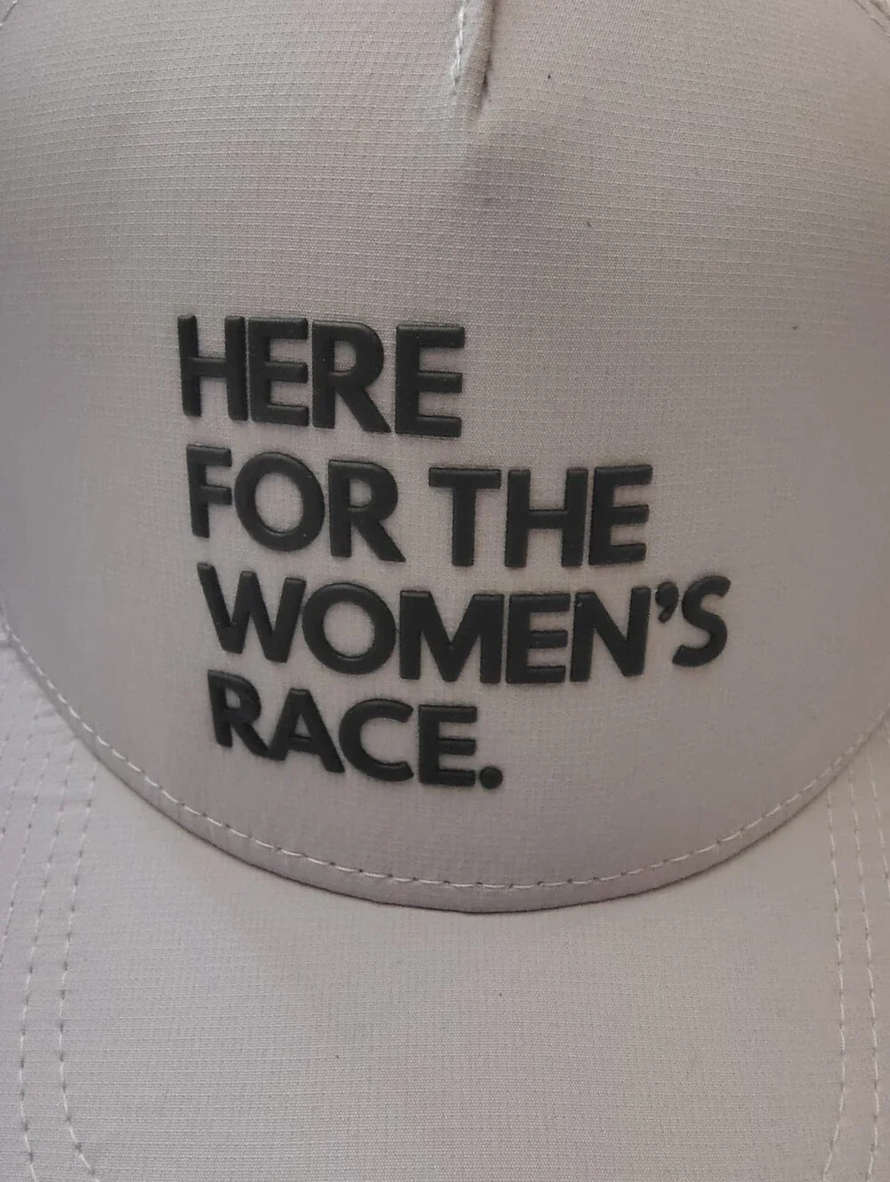 Brand New, Official 'HERE FOR THE WOMEN'S RACE' Grey Trucker Cap